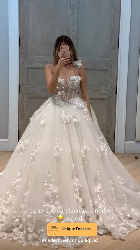 Enchanted Forest Wedding Dress Gowns, Wedding Dress With Flowers On It, Big Poofy Wedding Dress, Fairytale Wedding Dress Enchanted, White And Pink Wedding Dress, Fairy Tail Wedding Dress, Princess Wedding Dresses Cinderella, Enchanted Forest Wedding Dress, Bridal Dresses 2023