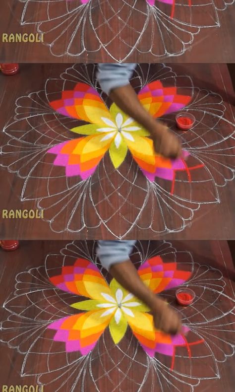 Multicolor Rangoli Designs, Rangoli Design With Paint Color, Mandala Art Rangoli Design, Shaded Rangoli, Rangoli Unique Design, 3d Rangoli Designs Creativity, Diwali Rangoli Designs Unique 2024, Rangoli Ideas Creative Unique, Unique Rangoli For Diwali