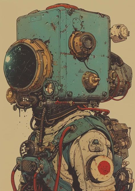 Mechanical Illustration, Sci Fi Steampunk, Punk Character Design, Spaceship Drawing, Cats In Ancient Egypt, Futurism Art, Cyborgs Art, Underwater Art, Retro Robot