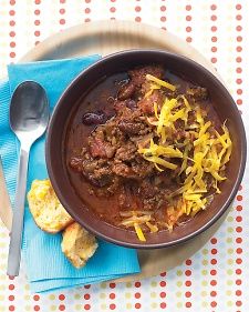 30-Minute Chili 30 Minute Chili, Martha Stewart, A Bowl, Chili, Cheese, Bowl, Blue