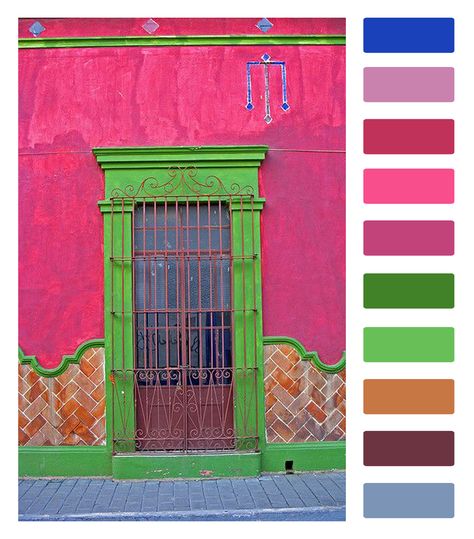 Colour palette inspired by Colores de Cholula Mexico Mexico City Color Palette, Cuban Color Palette, Mexican Color Palette Mexico, Color Palette Mexico, Mexico Color Palette, Mexican Color Scheme, Maximalist Color Palette, Mexican Color Palette, Mexican Style Kitchens