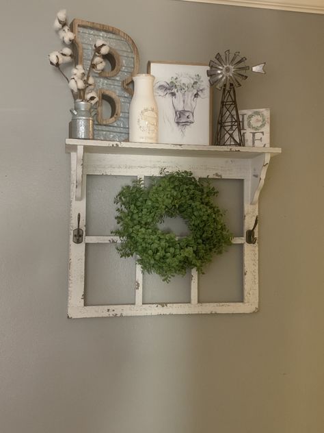 Simple Farmhouse Wall Decor, Hobby Lobby Farmhouse Decor Kitchen, Rustic Farmhouse Wall Decor Living Room, Farmhouse Wreath On Wall Living Room, Hobby Lobby Bathroom Decor Farmhouse, Hobby Lobby Kitchen Wall Decor, Farmhouse Hallway Wall Decor, Farmhouse Window Frame Decor Ideas, Wreath In Farmhouse Bedroom