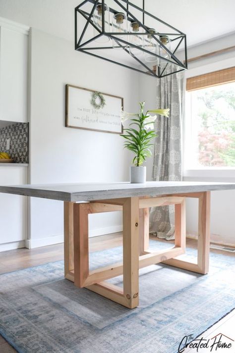 Table with concrete top Bord Design, Diy Esstisch, Jen Woodhouse, Diy Dining Room Table, Concrete And Wood, Concrete Dining Table, Diy Dining Room, Diy Dining Table, Diy Dining