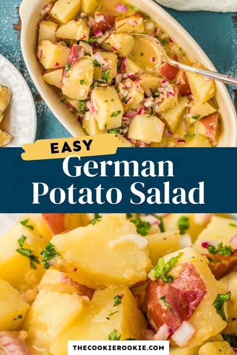 Potato Salad No Mayo German, Best Potluck Dishes, German Potato Salad Recipe, Food Authentic, Easy Summer Side Dishes, Bacon Potato Salad, German Potato, Easy Potato Salad, German Potatoes