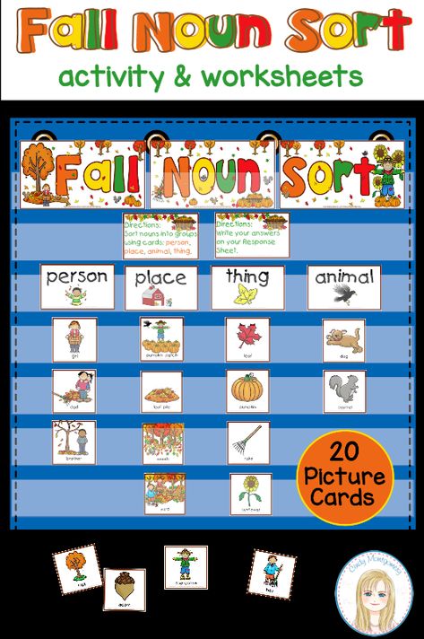 Fall Noun Sort Printables | Every Day Is The Weekend Noun Activities For First Grade, Nouns First Grade, Nouns Kindergarten, Winter Writing Activities, Special Education Classroom Setup, Spring Math Activities, Person Place Thing, Nouns Activities, Language Arts Centers