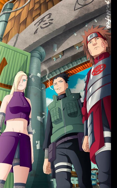 Team 10 - Ino Choji Shikamaru - Asuma Sensi - #NarutoShippuden Team 10 Naruto, Naruto Ino, Shikamaru Nara, Kurama Naruto, Naruto Teams, Sasuke Sakura, Naruto Fan Art, Naruto Pictures, Sarada Uchiha