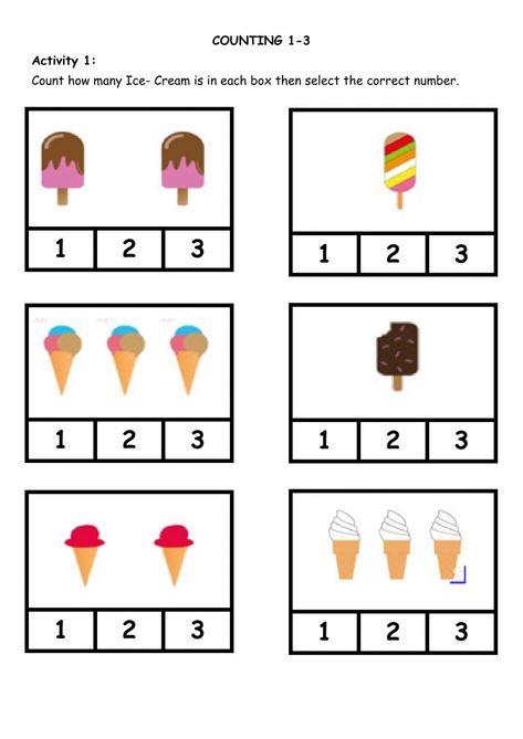 Ice Cream Preschool Worksheets, Count And Match Worksheets 1-20, Ice Cream Counting, Ice Cream Math, Ice Cream Addition Kindergarten, Kindergarten Math Worksheets Addition, Alphabet Writing Practice, Kids Worksheets Preschool, Math Interactive