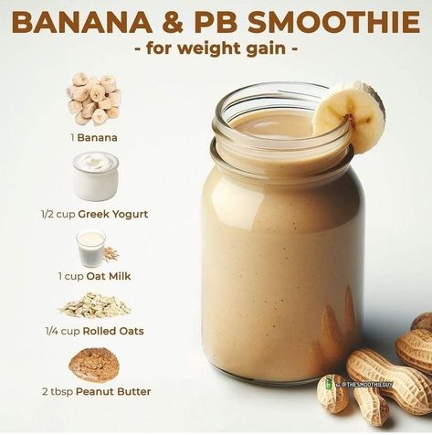 Smoothie To Gain Weight Recipes, Smoothie Recipes For Weight Gain Health, Smoothie For Weight Gain Healthy, Banana Pb Smoothie, Weight Gain Smoothie, Pb Smoothie, Quick Smoothie Recipes, Gain Meals, Gain Weight Smoothie