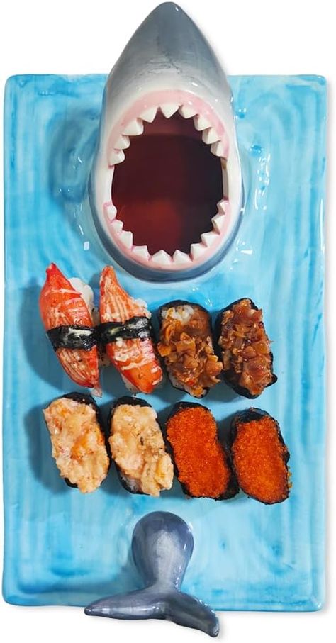 Amazon.com | Shark Sushi Plate Sushi Boat Sushi Tray Shark Attack Ceramic Sushi Plate Food Safe Materials Suitable for Microwave Oven Freezer Dishwasher: Sushi Plates Sushi Tray, Sushi Plates, Sushi Boat, Plate Food, Sushi Platter, How To Make Sushi, Sushi Plate, Sea Food, Food Plating