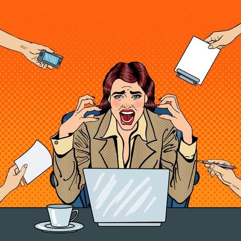 Pop art frustrated stressed business wom... | Premium Vector #Freepik #vector #background #business #people #computer Work Frustration, Working Women Illustration Art, Laptop Drawing, Teachers Illustration, Pop Characters, Work Pictures, Illustration Story, Bad Girl Quotes, Man Sketch