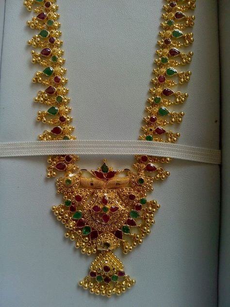 Muvala Haram Long Chain Designs, New Model Haram Designs Gold, Muvvala Haram Designs Gold Latest, Muvvala Haram Designs Gold, Nackles Gold Design, Long Chains Indian Gold, Muvvala Haram, Long Chain Designs Gold, 40grams Gold Haram