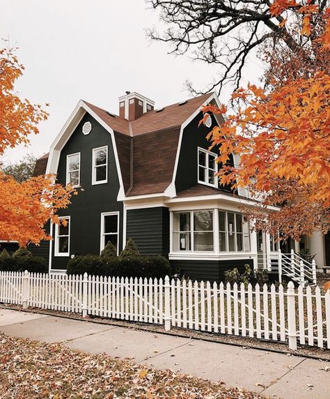 Dutch Colonial Exterior, Brown House Exterior, Dutch Colonial Homes, Exterior House Colors With Brown Roof, Brown Roof, Cottage Retreat, Colonial Exterior, Dutch Colonial, Black House Exterior