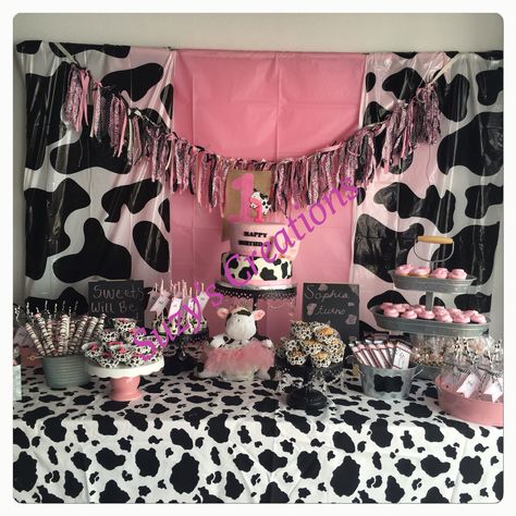 Cow Desert Table, Cow Print And Pink Birthday Parties, Purple And Cow Print Birthday, Pink And Cow Print Birthday, 1st Birthday Girl Cow Theme, Cow Print Birthday Party Amazon.com, Cow Baby Shower Theme, Birthday Sweets, 25th Birthday Parties