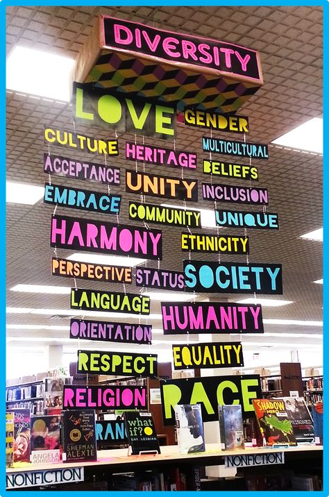 Diversity Month. Diversity Display, Diversity Activities, School Library Displays, Library Bulletin Board, Teen Library, Harmony Day, Library Book Displays, Equality And Diversity, High School Library