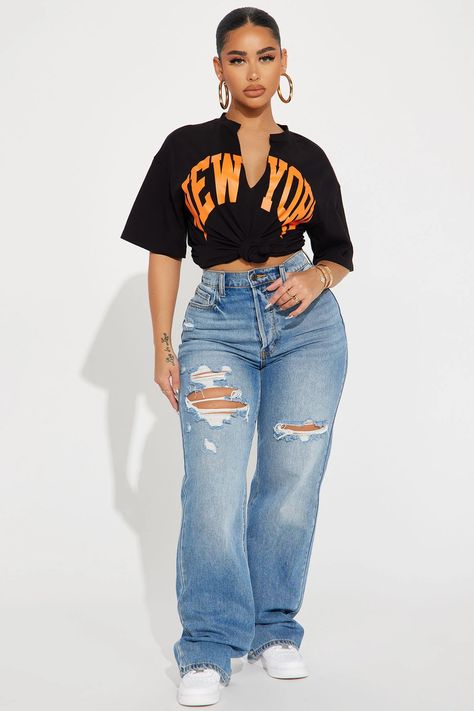 Cute Everyday Outfits Black Women, Black Graphic Tee Outfit, Modeling Clothes, New York Girl, Stephanie Rao, Mommy Outfits, Orange T Shirt, Casual Outfits For Teens, Fashion Nova Outfits