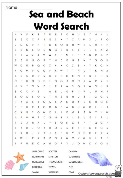 Beach Word Search, Ocean Words, Free Word Search Puzzles, Beach Words, Ocean Coloring Pages, Sea And Beach, Free Printable Word Searches, Free Word Search, Beach Coloring Pages