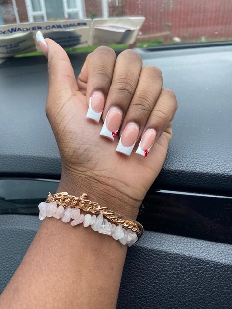 Cute French tip inspo French Tip With Heart, French Toe Nails, Heart With Eyes, Madi Monroe, Cake Competition, French Toes, Girls Nail Designs, Blue French Tips, White French Tip