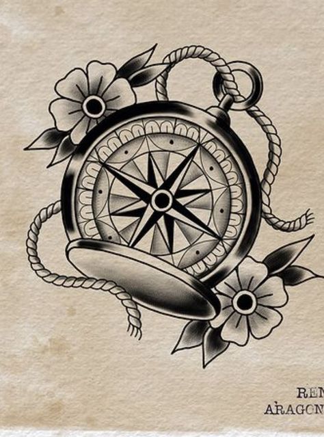 Old Compass Drawing, Greek Mythology Tattoos Traditional, American Traditional Compass Tattoo, Black Work Traditional Tattoo, Compass Tattoo Drawing, Traditional Compass Tattoo, Tattoo Real, Compass Clock, Compass Tattoo Design