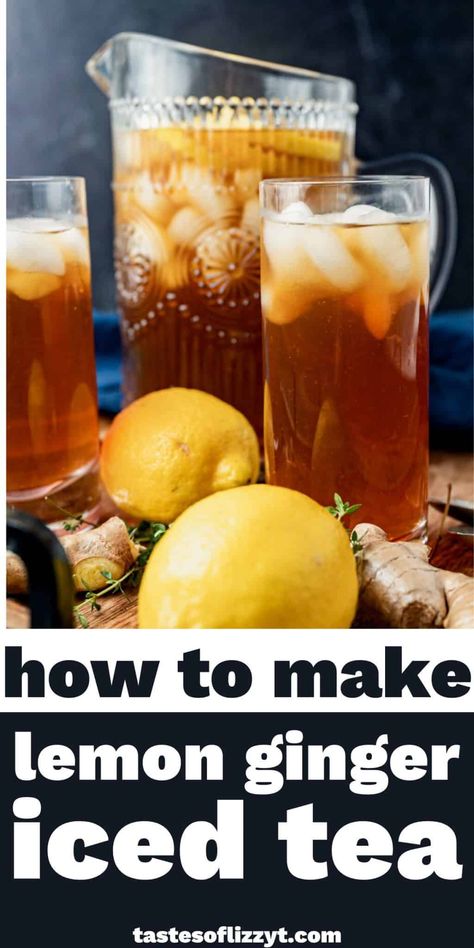 Ginger Ice Tea Recipe, Cold Ginger Tea, Lemon Ginger Iced Tea, Fresh Ginger Drinks, Ginger Coffee Recipe, Cold Green Tea Recipe, Lemonade Treats, Refresher Recipes, Ginger Lemon Tea Recipe