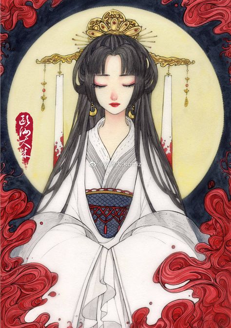 Chinese Empress, Fantasy Queen, Fan Drawing, Anime Kimono, Anime Tutorial, Ancient Chinese Art, Bleach Art, Anime Costumes, Beautiful Drawings