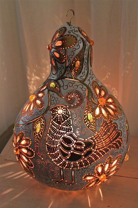 Gorgeous Gourds, Gourds Birdhouse, Decorative Gourds, Gourd Lamp, Gourds Crafts, Painted Gourds, Beach Cottage Decor, Gourd Art, Dremel