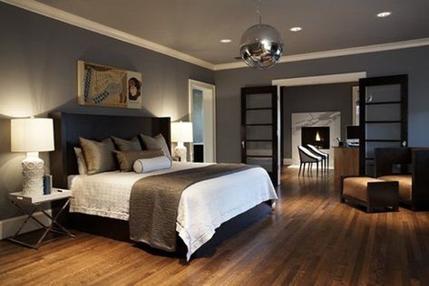 Grey Colour Scheme Bedroom, Romantic Bedroom Colors, Grey Bedroom Colors, Blue Bedroom Colors, Guy Dorm Rooms, Wallpaper Colour, Blue Gray Bedroom, Interior Paint Colors Schemes, Mens Bedroom