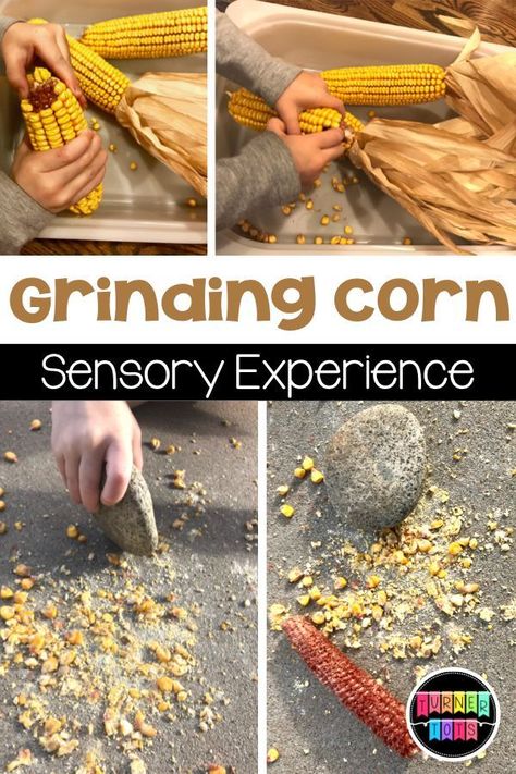 Grinding Corn Sensory Experience Thanksgiving Preschool Activities, Pilgrim Activities, Thanksgiving Literacy Activities, Thanksgiving Literacy, Harvest Activities, Thanksgiving Activities Preschool, The First Thanksgiving, Thanksgiving Crafts Preschool, Learn Through Play