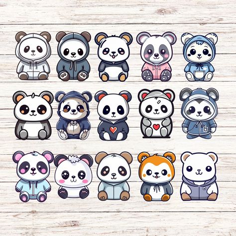 Panda Stickers Kawaii, Panda Stickers Printable, Cute Panda Stickers, Earring Business, Sticker Nails, Panda Stickers, File Decoration, Panda Doll, Animal Decals