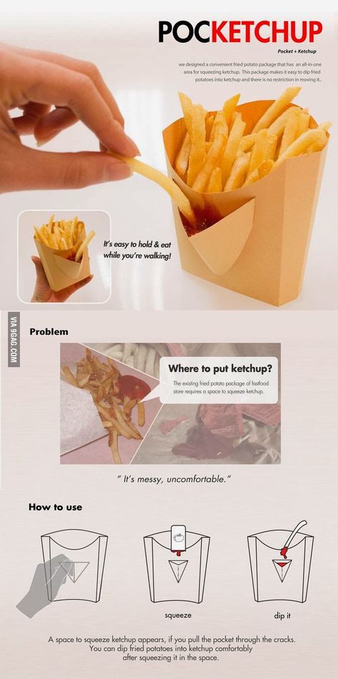 Why aren't we funding this!? McDonald, KFC, Burger King, you MUST make this! Design Cibo, Innovative Packaging, Cool Packaging, Makanan Diet, Packaged Food, Food Packaging Design, Packing Design, Creative Packaging, French Fries