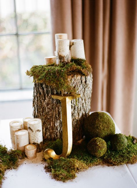 Love it! Moss Decorations, Woodland Wedding Centerpieces, Birch Candle Holders, Woodland Theme Wedding, Moss Wedding, Rustic Woodland Wedding, Earthy Chic, Birch Candles, Moss Decor