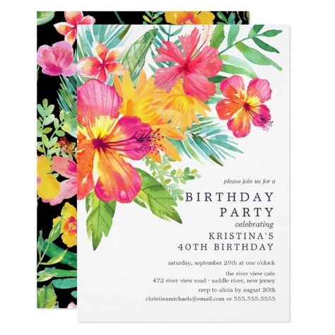 Watercolor Hibiscus Floral Tropical Birthday Party Invitation Tropical Birthday Invitations, Bridal Shower Invitation Wording, Tropical Bridal Shower Invitations, Tropical Birthday Party, Tropical Baby Shower, Tropical Bridal Showers, Tropical Bridal, Fiesta Tropical, Tropical Birthday