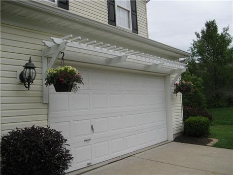 Garage Trellis, Door Pergola, Garage Pergola, White Pergola, Small Pergola, Wood Pergola, Pergola Design, Pergola Attached To House, Pergola Kits