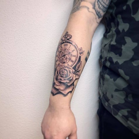 Small Pocket Watch Tattoo, Pocket Watch Tattoo Ideas, Pocket Watch Tattoo Design, Clock And Rose Tattoo, Celtic Tattoo Symbols, Watch Tattoo Design, Second Tattoo, Pocket Watch Tattoos, Watch Tattoo