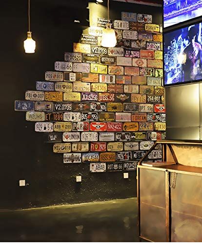 Wall Art For Man Cave, Car Man Cave Ideas, Decorating With License Plates, Automotive Wall Decor, Automotive Home Decor, Garage Bedroom Decor, Automotive Decor Interior Design, Automotive Wall Art, Licence Plate Wall