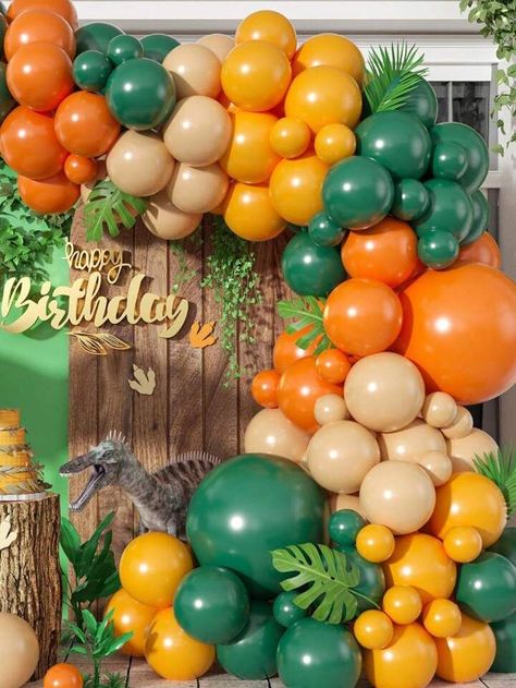 104pcs Matte Green Orange Yellow Balloons Arch Garland Kit,For Kids Boys Jungle Dinosaur Themed P... | SHEIN Orange Green Balloon Garland, Lion King Balloon Arch, Lion King Balloons, Dinosaur Balloon Garland, Safari Balloon Garland, Jungle Dinosaur, Safari Theme Birthday Party, Dinosaur Themed Party, Safari Balloon