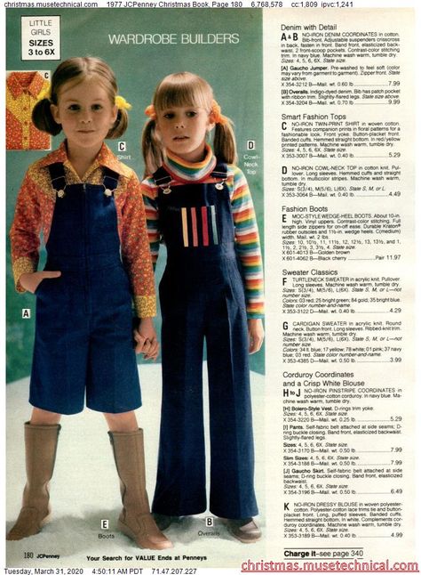 1977 JCPenney Christmas Book, Page 180 - Christmas Catalogs & Holiday Wishbooks 1970s Outfits, 70s Mode, Fnaf Au, Elizabeth Afton, Vintage Kids Clothes, Kids Overalls, Cool Kids Clothes, Vintage Mens Fashion, Story Prompts