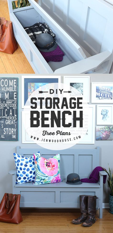 How to build a DIY Storage Bench via Jen Woodhouse Diy Bank, Jen Woodhouse, Storage Sofa, Diy Storage Bench, Diy Muebles Ideas, Diy Rustic Decor, Diy Bench, Diy Holz, Woodworking Bench