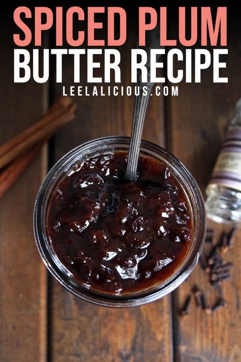 Spiced Plum Butter made in the slow cooker, sweetened with honey and spiced with warm fall flavors. Plum Butter Recipe Crockpot, Slow Cooker Plum Butter, Slow Cooker Plum Jam, Plum Butter Recipe, Plum Butter, Recipe Slow Cooker, Homemade Jams, Plum Recipes, Spiced Butter