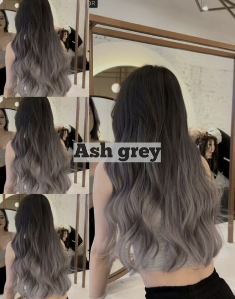 Black And White Balayage Hair, Soft Ash Black Hair, Black And Ash Grey Hair, Grey Tips Hair, Black Gray Hair Color, Grey Black Hair Color, Overgrown Roots Hair, Korean Ombre Hair, Silver Tips Hair