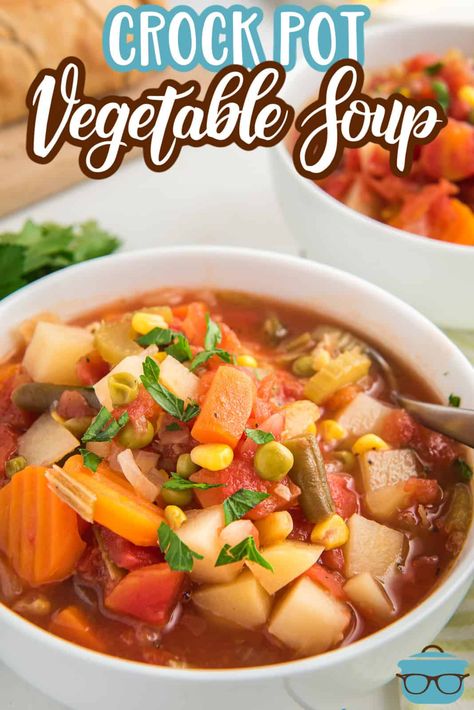 If you love easy, then this homemade Crock Pot Vegetable Soup is for you! Simple ingredients help create this filling and flavorful soup. Crock Pot Vegetable Soup, Vegetarian Vegetable Soup, Vegetable Soup Crock Pot, Crock Pot Vegetables, Vegetable Beef Soup, Country Cook, The Country Cook, Soup Crocks, Crockpot Dishes