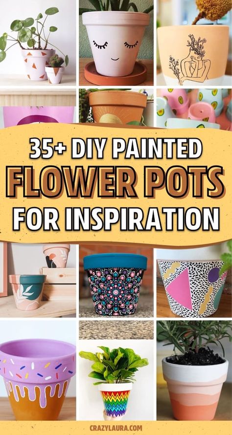 Whether you want to add some decoration to your terracotta pots or you want to transform your planters with a hand painted boho vibe… check out these awesome home DIY painted flower pot ideas for inspiration to make yours perfect! #paintedflowerpot #gardenideas #diy #gardenprojects Diy Decorated Pots For Plants, Diy Painting Clay Pots, Decorated Clay Pots Terra Cotta, Painting Clay Flower Pots, Pottery Painting Ideas Flower Pot, Small Plant Pots Ideas, Paint A Terracotta Pot, Ideas For Terracotta Pots, Pottery Planter Painting Ideas