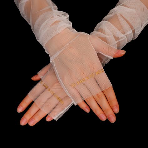 Printed Transparent Bridal Gloves - Sheer Fingerless - Fingerless tulle gloves, handless tulle gloves, to have and to hold promise Transparent Gloves, Net Gloves, Tulle Gloves, To Have And To Hold, Formal Gloves, Gloves Fashion, Bridal Hat, Printed Fashion, Bridal Gloves