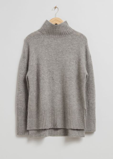 Mock Neck Knit Sweater - Mole Melange - Sweaters - & Other Stories US Other Stories Sweater, I Fall To Pieces, Winter Knitwear, Pull Oversize, Hem Sweater, Knit Turtleneck Sweater, Ribbed Neckline, Cool Sweaters, Fashion Story