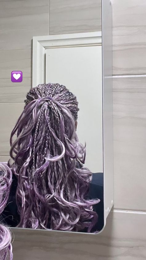 Fake Hair Color Braids, Pastel Purple Braids, Colorful French Braids, Light Purple Box Braids, Curly Braided Hairstyles For Black Women, Purple French Curls Braids, Light Purple Braids, Blonde And Purple Braids, Purple Goddess Braids