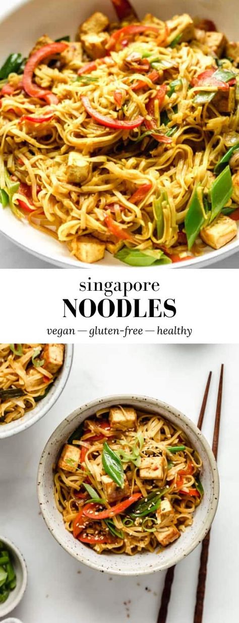 Vegan Singapore Noodles Noodles Vegetarian, Tofu And Veggies, Singapore Noodles, Vegan Noodles, Stir Fry Dishes, Vegan Asian, Curry Spices, Rotisserie Chicken Recipes, Tofu Recipes