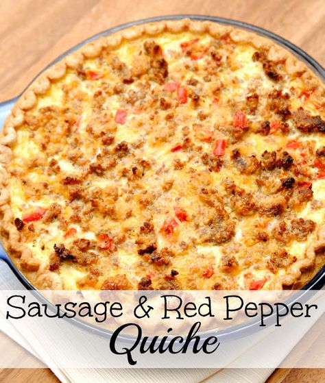 Sausage and red pepper quiche -- Tried it yesterday for dinner. My man said that I out did myself. Try it and you will love it!!! I used a roll of Jimmy Dean Sage Sausage for my meat and it wind up being enough for 2 of the store baked pies so I made the egg mixture twice, one time for each pie. Red Pepper Quiche, Pepper Quiche, Veggie Display, Delicious Quiche, Easy Quiche, Quiche Recipes Easy, Sage Sausage, What's For Breakfast, Quiche Recipes