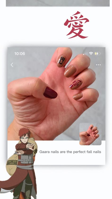 Gaara Nails, Gaara Tattoo, Aesthetics Anime, Anime Nails, Lifestyle Motivation, Cute Gel Nails, Healthy Lifestyle Motivation, Fake Nails, Fashion Nails