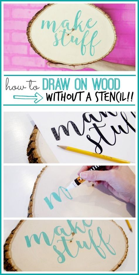 Draw on wood without a stencil how to from #MichaelsMakers Sugarbee Crafts Painted Letters On Wood, Write On Wood, Rustic Centerpieces Diy, Artistic Fonts, Paint Letters, Chalkboard Printables, Wood Slice Crafts, Simple Crafts, Crafts And Diy