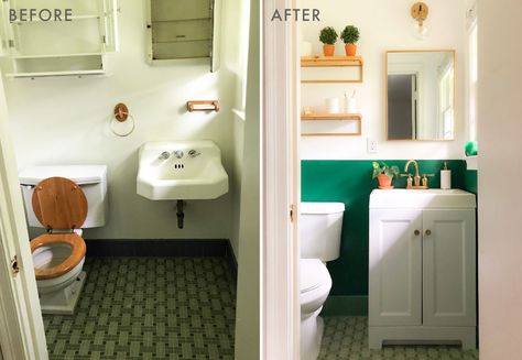 Design Mistakes: The Starter Home Reno Decisions You THINK Will Translate Into Resale $$$... But Don't - Emily Henderson Tiny Bathroom Makeover, Rental Bathroom, Rental Kitchen, Bathroom Hacks, Bedroom Upgrade, Retro Bathrooms, Small Bathroom Makeover, Yellow Bathrooms, Emily Henderson