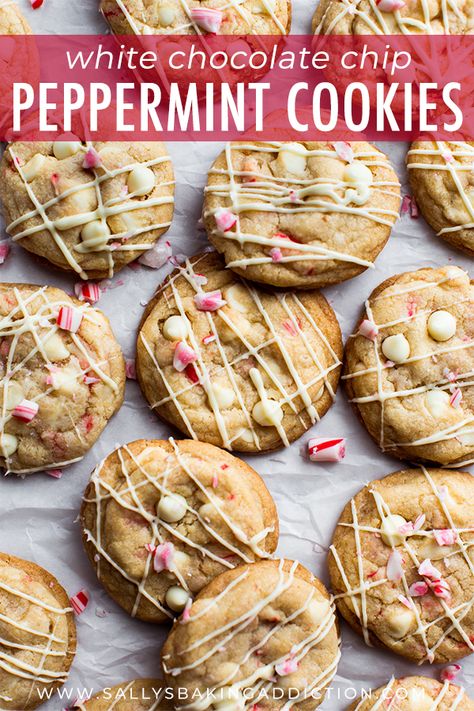 Peppermint Mocha Cookies, Peppermint Christmas Cookies, Peppermint White Chocolate, Cookies With White Chocolate, Sallys Baking, Peppermint Recipes, Butter Blossoms, White Chocolate Peppermint, Mocha Cookies